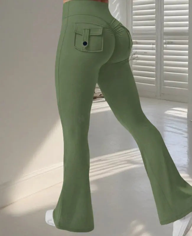 Yoga Fitness Flared Pants With Pockets Ins Fashion Slim High Waist Sports Trousers Scrunch Butt Booty Workout Lifting Leggings NNOS