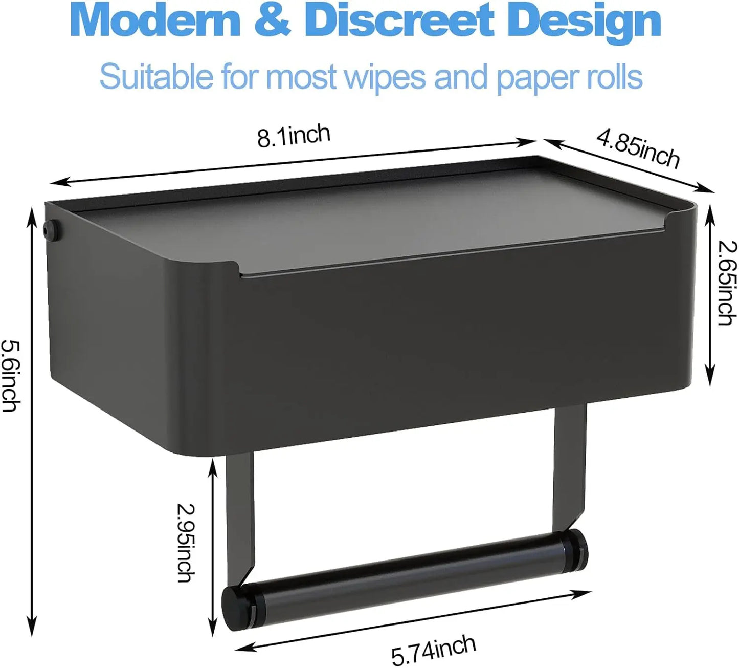 Wall-Mounted Toilet Paper Holder with Shelf and Flushable Wipes Dispenser, SUS304 Stainless Steel in Matte Black