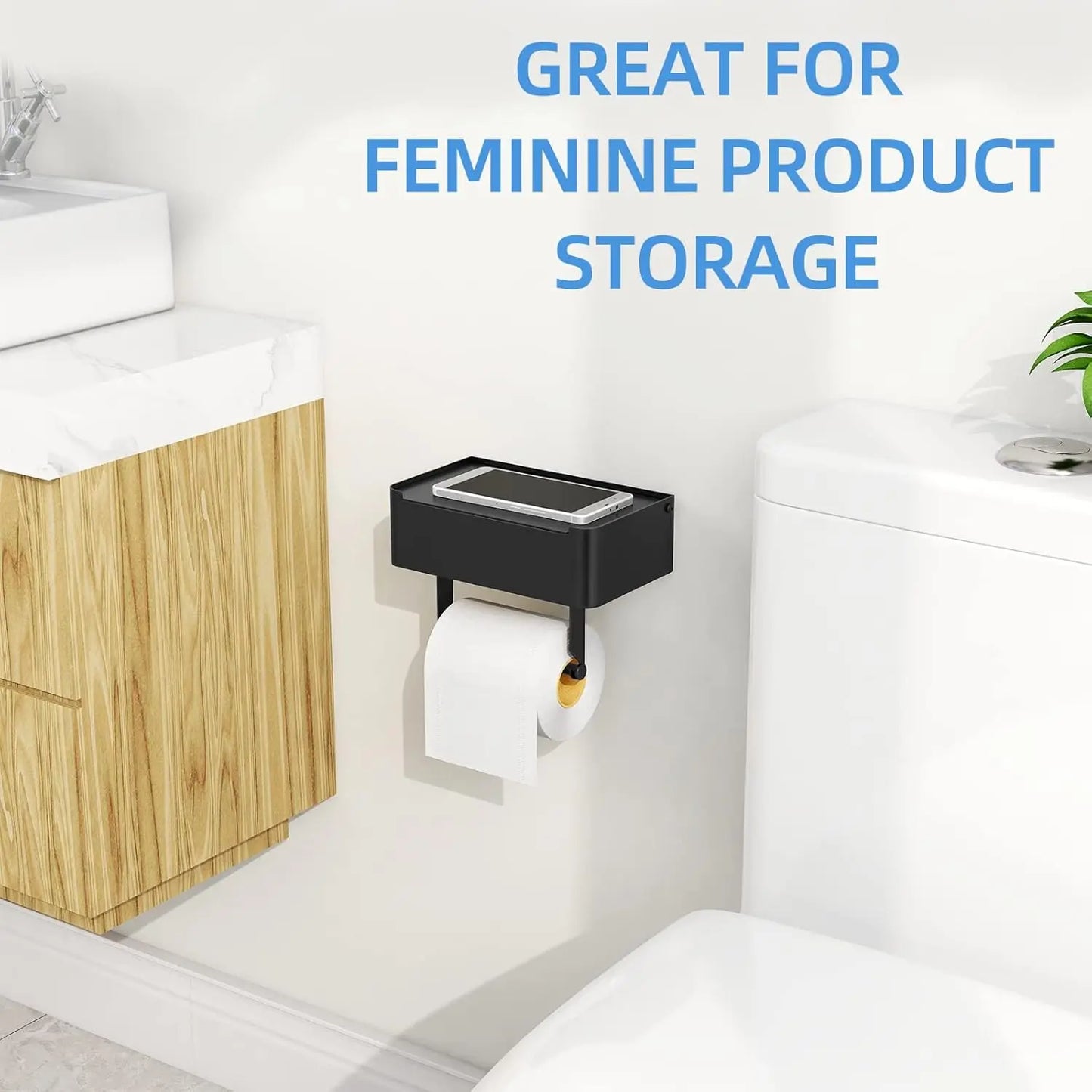 Wall-Mounted Toilet Paper Holder with Shelf and Flushable Wipes Dispenser, SUS304 Stainless Steel in Matte Black