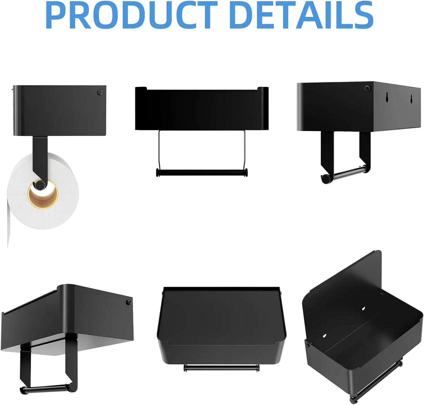 Wall-Mounted Toilet Paper Holder with Shelf and Flushable Wipes Dispenser, SUS304 Stainless Steel in Matte Black