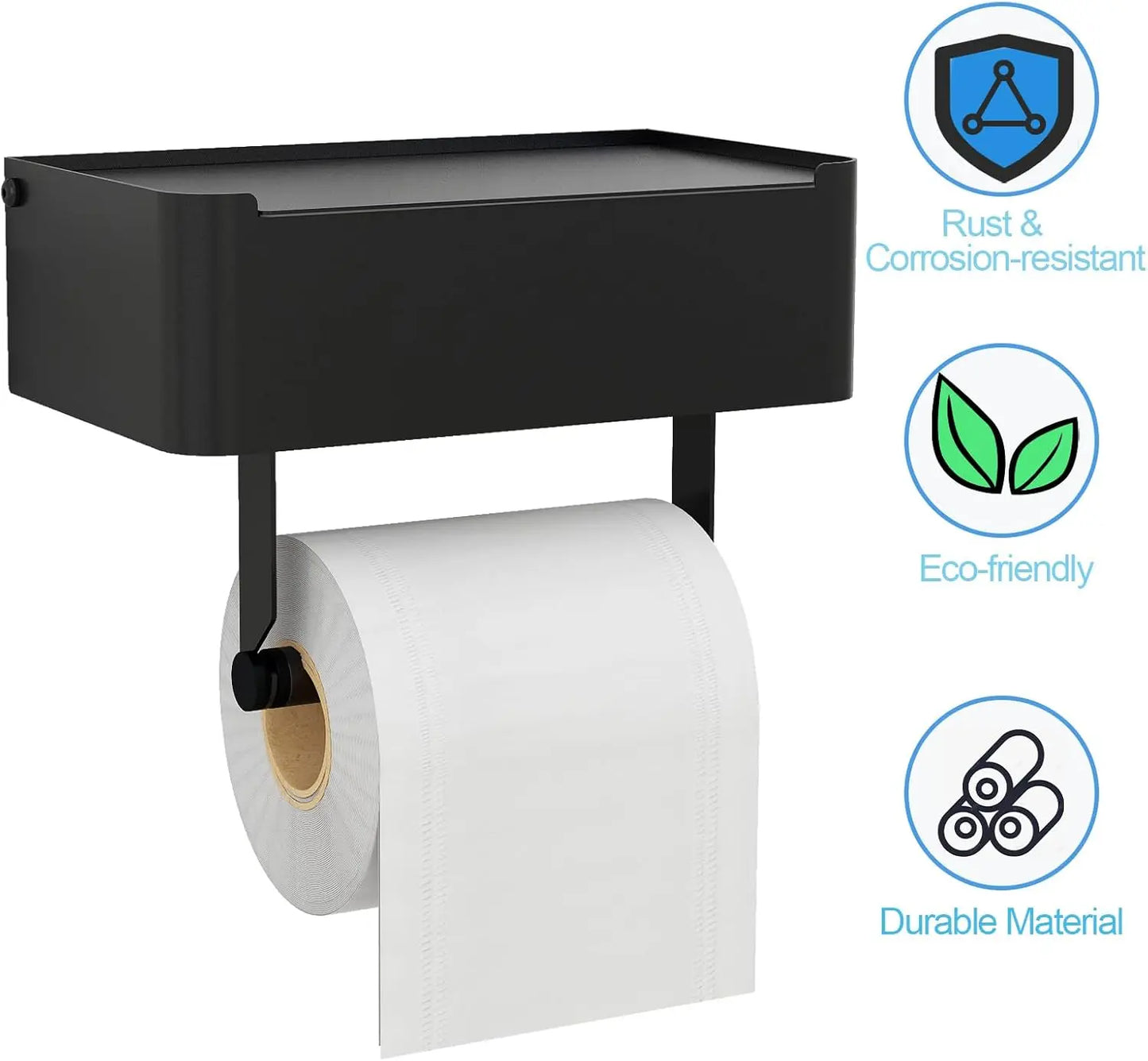 Wall-Mounted Toilet Paper Holder with Shelf and Flushable Wipes Dispenser, SUS304 Stainless Steel in Matte Black