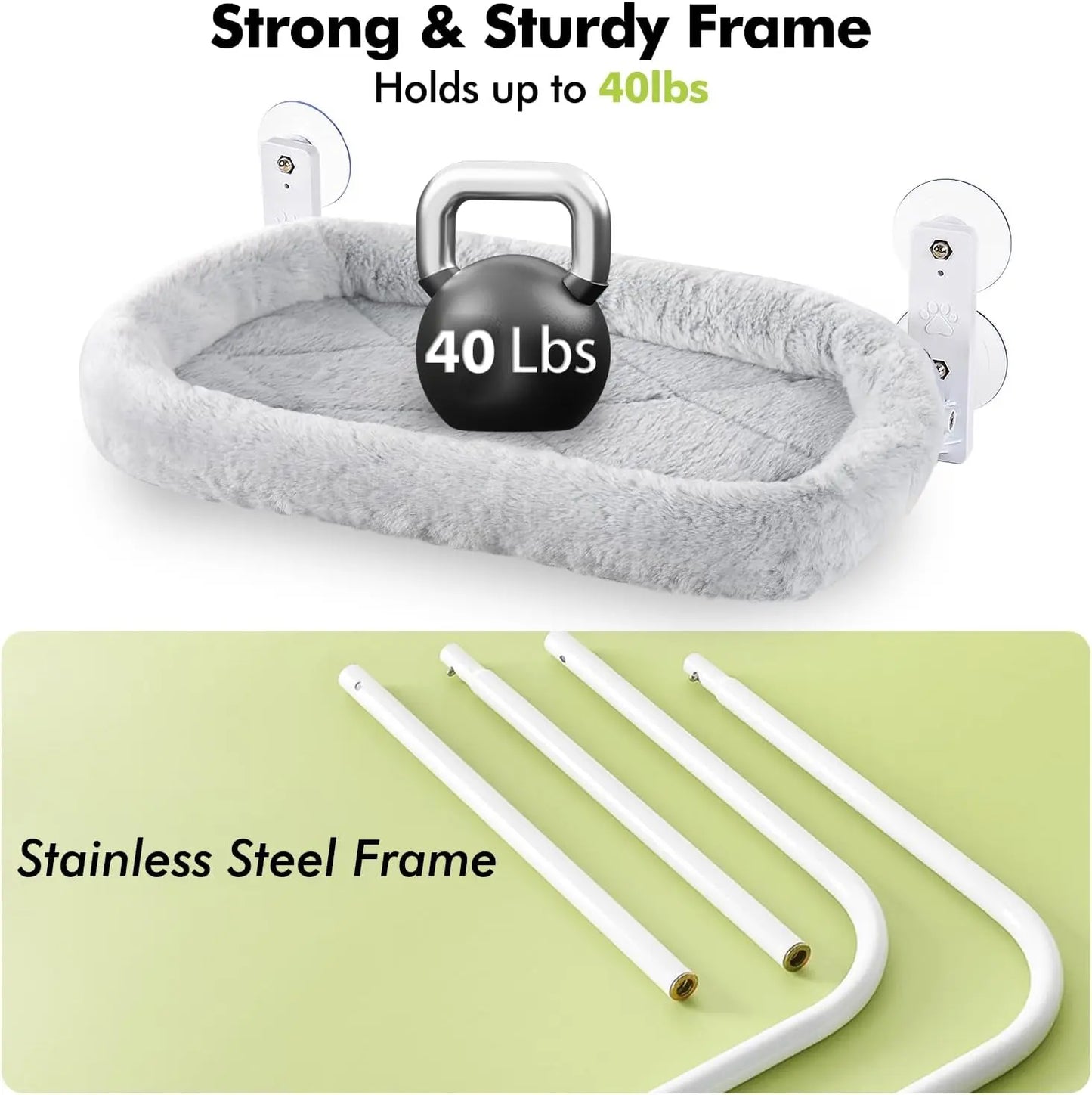 Cat Window Hammock – Heavy-Duty 40lb Support, Cozy Sunbathing Seat with Flannel Pad & Steel Cables NNOS