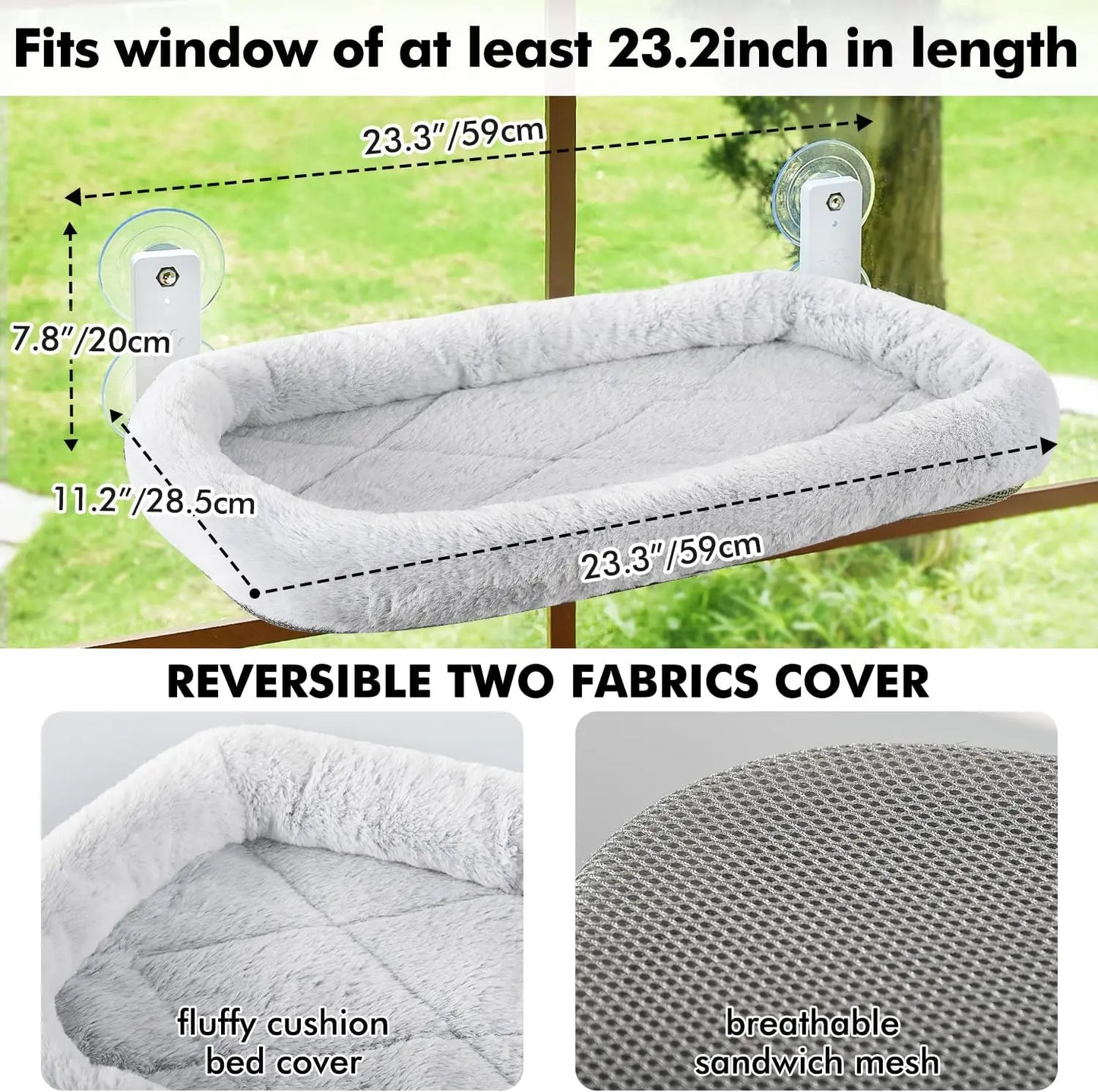 Cat Window Hammock – Heavy-Duty 40lb Support, Cozy Sunbathing Seat with Flannel Pad & Steel Cables NNOS