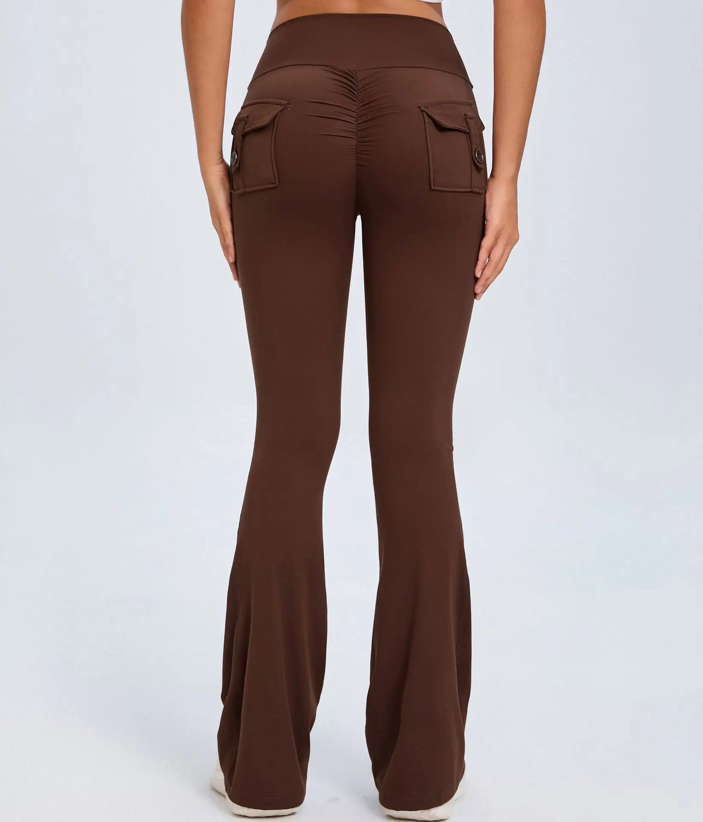 Yoga Fitness Flared Pants With Pockets Ins Fashion Slim High Waist Sports Trousers Scrunch Butt Booty Workout Lifting Leggings NNOS