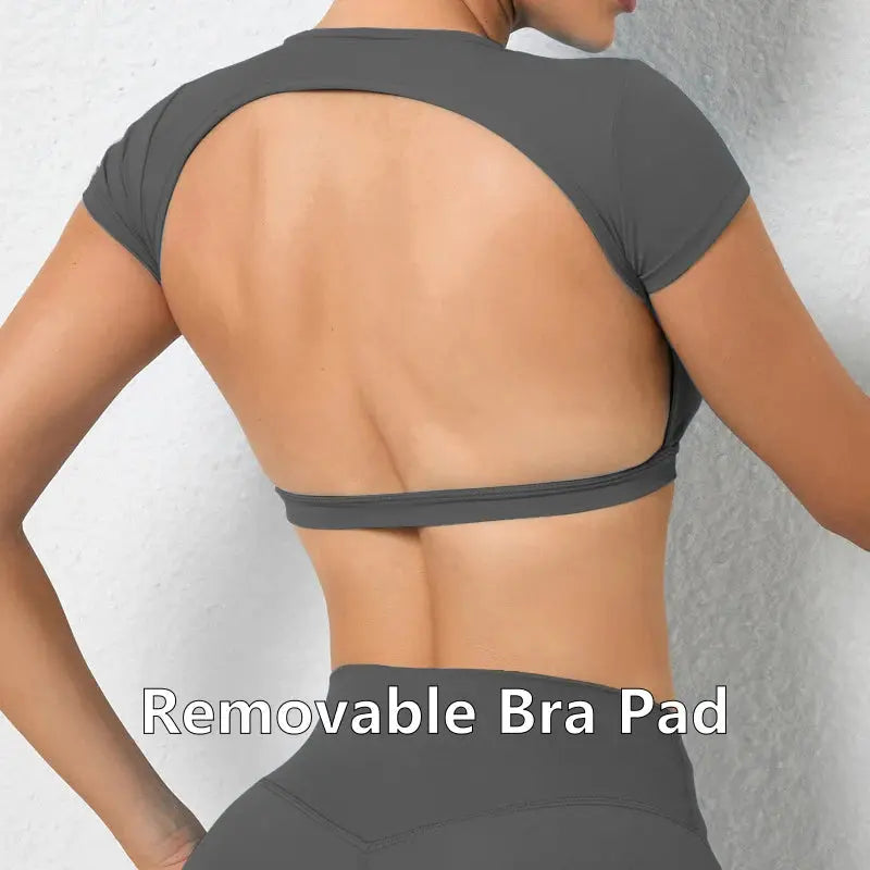 Ctenkevet Women's Sports Short Shirts Casual Backless Yoga Crop Top for Gym Fitness Workout Wear NNOS