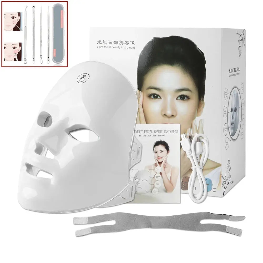 7 Colors Photon Facial LED Mask Red Light Therapy Anti Aging Face Neck Beauty Mask Relaxation Treatment Anti-Wrinkle Skin Care NNOS