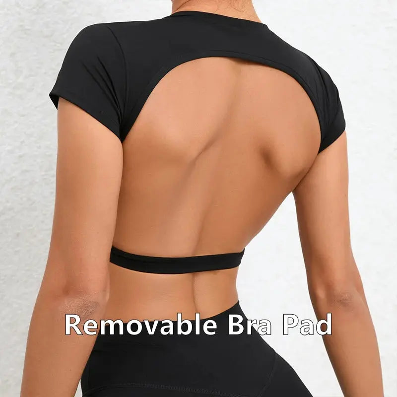 Ctenkevet Women's Sports Short Shirts Casual Backless Yoga Crop Top for Gym Fitness Workout Wear NNOS