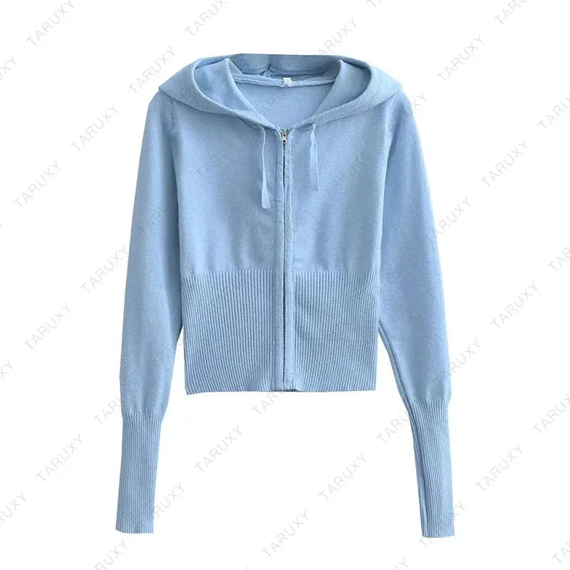 Casual Zipper Sweater Hoodie Set for Women High Waist Flare Pants Pink Knitted Y2k Two Piece Outfit Short Length Eye Catching NNOS
