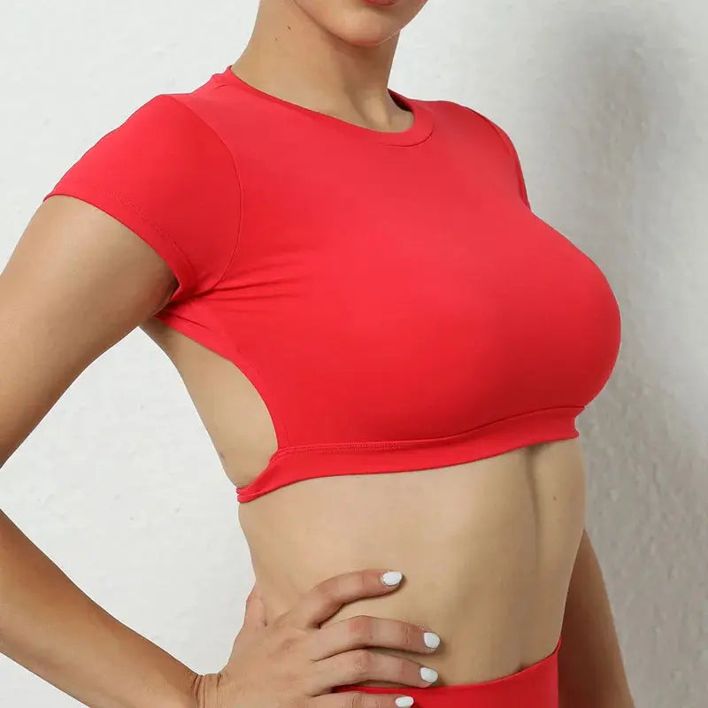 Ctenkevet Women's Sports Short Shirts Casual Backless Yoga Crop Top for Gym Fitness Workout Wear NNOS