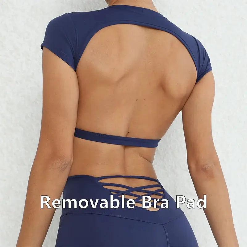 Ctenkevet Women's Sports Short Shirts Casual Backless Yoga Crop Top for Gym Fitness Workout Wear NNOS