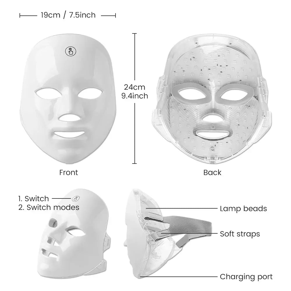 7 Colors Photon Facial LED Mask Red Light Therapy Anti Aging Face Neck Beauty Mask Relaxation Treatment Anti-Wrinkle Skin Care NNOS