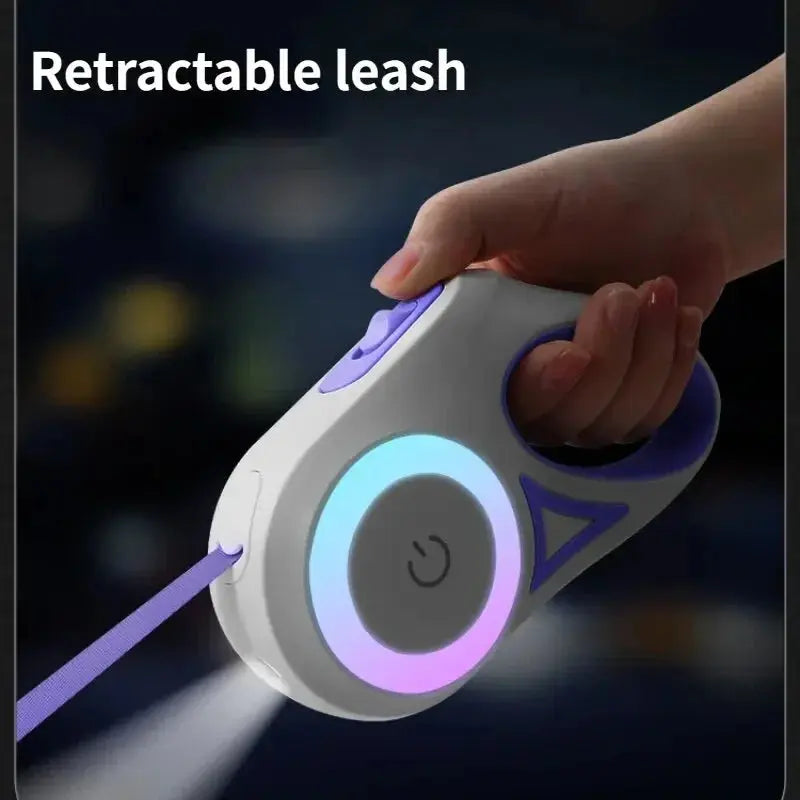 Durable Nylon Dog Leash with Automatic Retraction and Flashlight LED Glowing for Night Walking Outdoor Use NNOS
