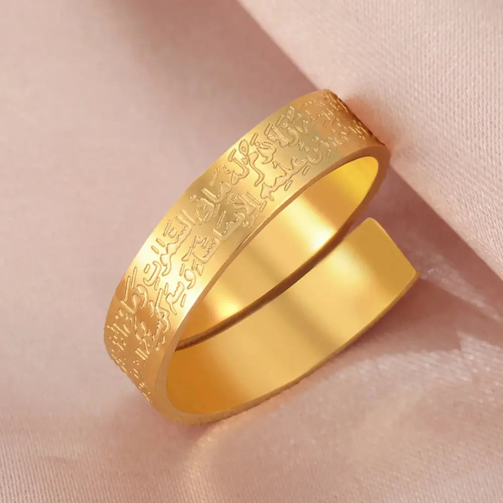 Dawapara Ayatul Kursi Stainless Steel Ring Adjustable Quran Arabian Calligraphy Religious Muhammad Blessing Muslim Jewelry NNOS