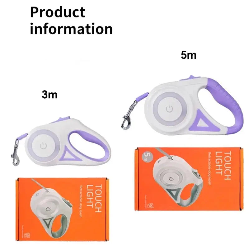 Durable Nylon Dog Leash with Automatic Retraction and Flashlight LED Glowing for Night Walking Outdoor Use NNOS