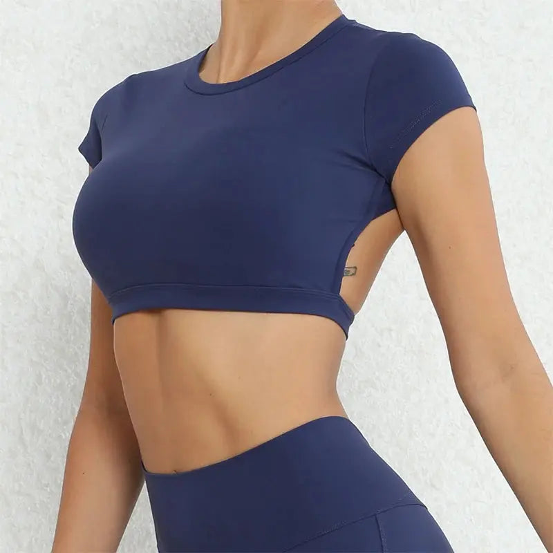 Ctenkevet Women's Sports Short Shirts Casual Backless Yoga Crop Top for Gym Fitness Workout Wear NNOS