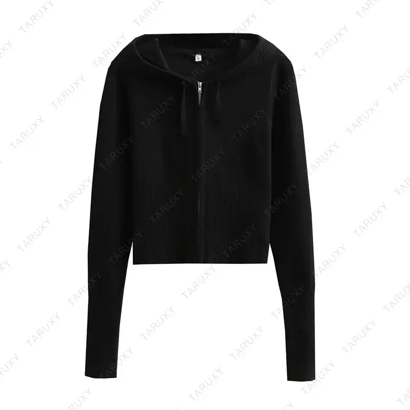 Casual Zipper Sweater Hoodie Set for Women High Waist Flare Pants Pink Knitted Y2k Two Piece Outfit Short Length Eye Catching NNOS