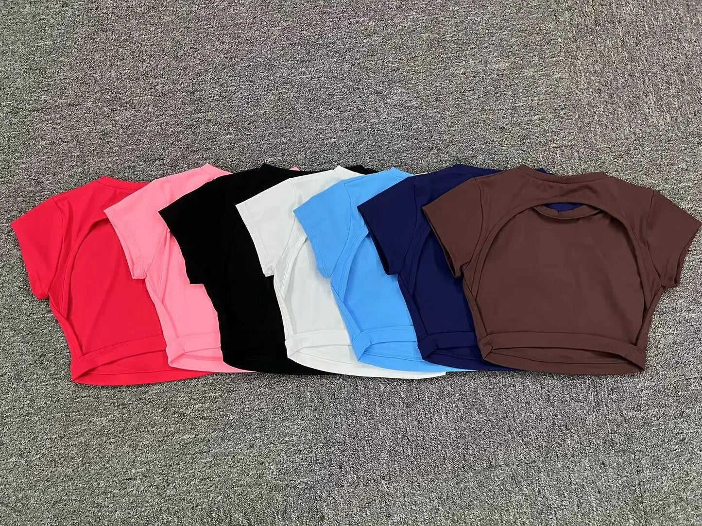 Ctenkevet Women's Sports Short Shirts Casual Backless Yoga Crop Top for Gym Fitness Workout Wear NNOS