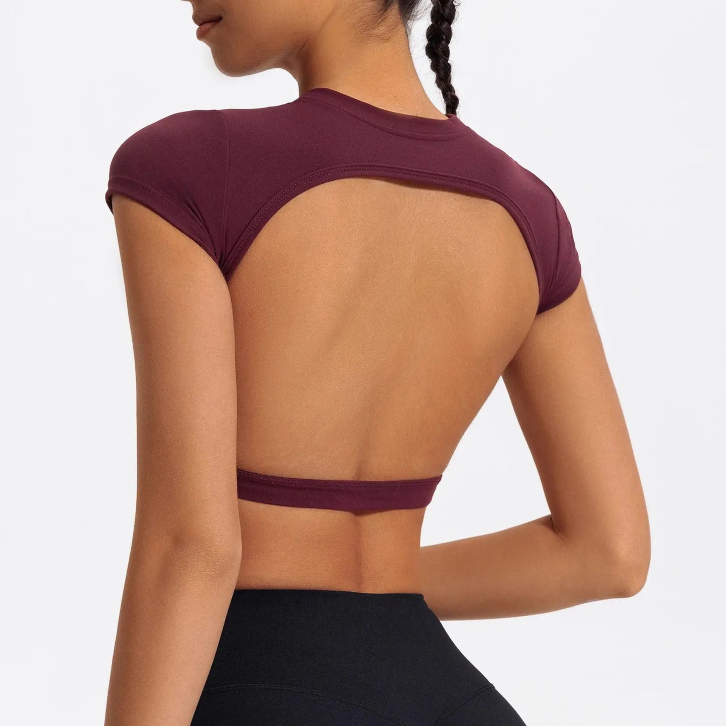 Ctenkevet Women's Sports Short Shirts Casual Backless Yoga Crop Top for Gym Fitness Workout Wear NNOS