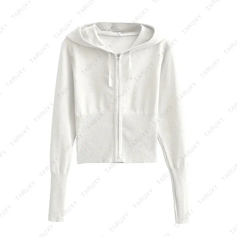 Casual Zipper Sweater Hoodie Set for Women High Waist Flare Pants Pink Knitted Y2k Two Piece Outfit Short Length Eye Catching NNOS