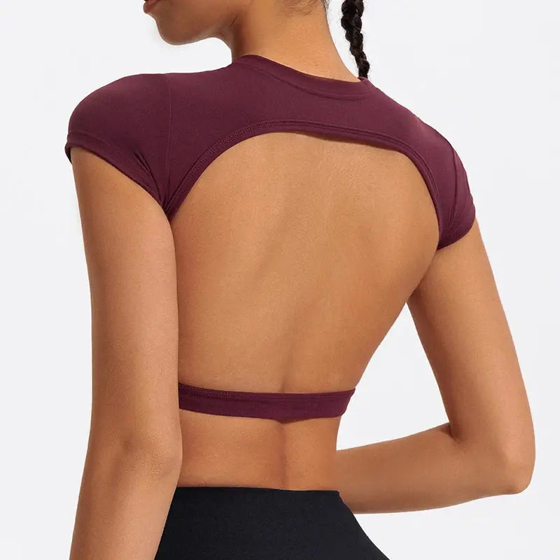 Ctenkevet Women's Sports Short Shirts Casual Backless Yoga Crop Top for Gym Fitness Workout Wear NNOS