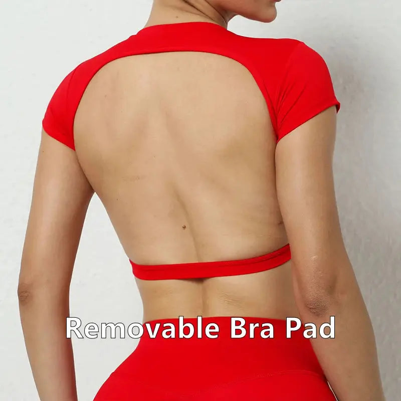 Ctenkevet Women's Sports Short Shirts Casual Backless Yoga Crop Top for Gym Fitness Workout Wear NNOS