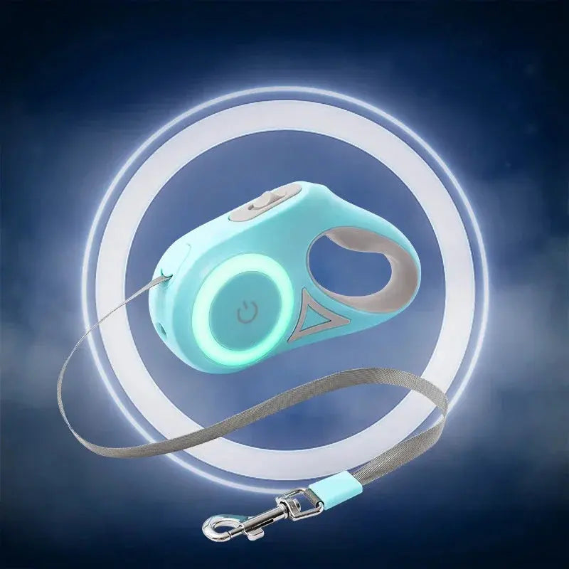 Durable Nylon Dog Leash with Automatic Retraction and Flashlight LED Glowing for Night Walking Outdoor Use NNOS