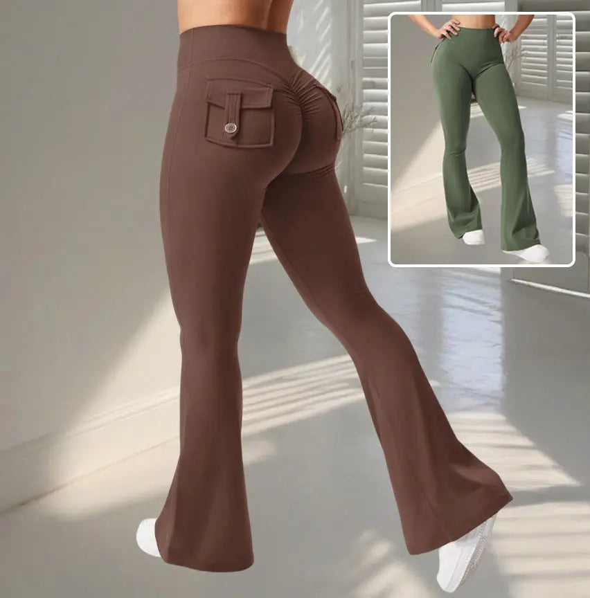 Yoga Fitness Flared Pants With Pockets Ins Fashion Slim High Waist Sports Trousers Scrunch Butt Booty Workout Lifting Leggings product image
