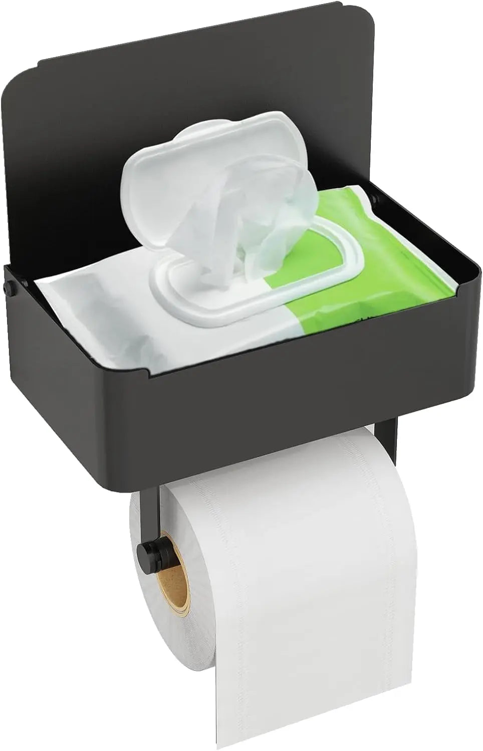Wall-Mounted Toilet Paper Holder with Shelf and Flushable Wipes Dispenser, SUS304 Stainless Steel in Matte Black product image