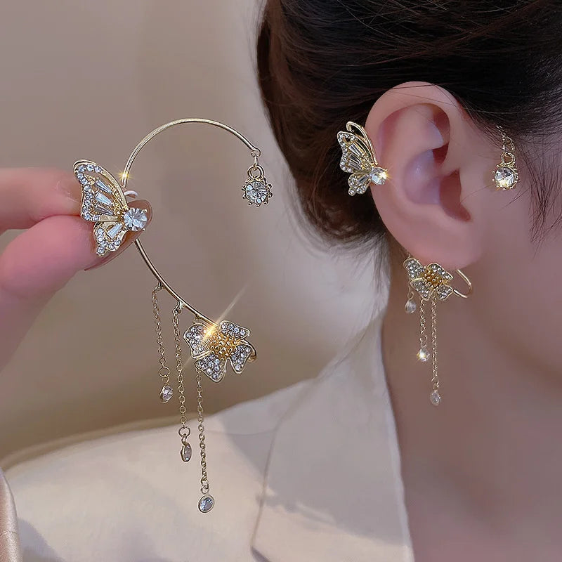 Gorgeous Gold-Tone Butterfly Ear Cuff & Tassel Clip-Ons - Chic Non-Piercing Jewelry for a Stylish Look! 🦋✨ #KoreanStyle #FashionJewelry