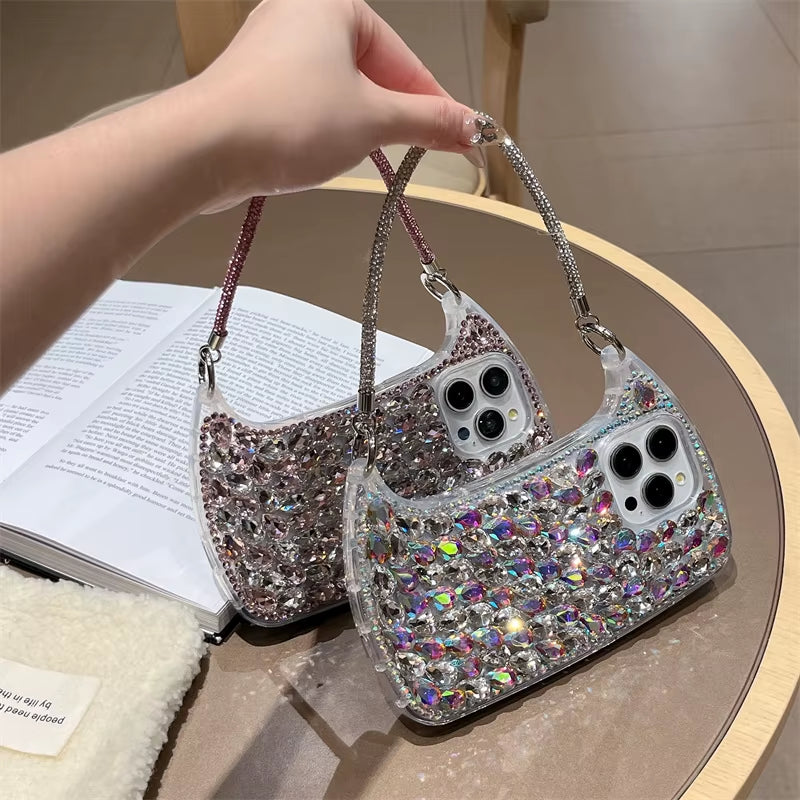 Glam Up Your Style: Rhinestone Handbag Phone Case for iPhone 16 Pro, 15 Pro Max, 14, 13 Pro Max & 12 - Perfect for Apple Lovers!