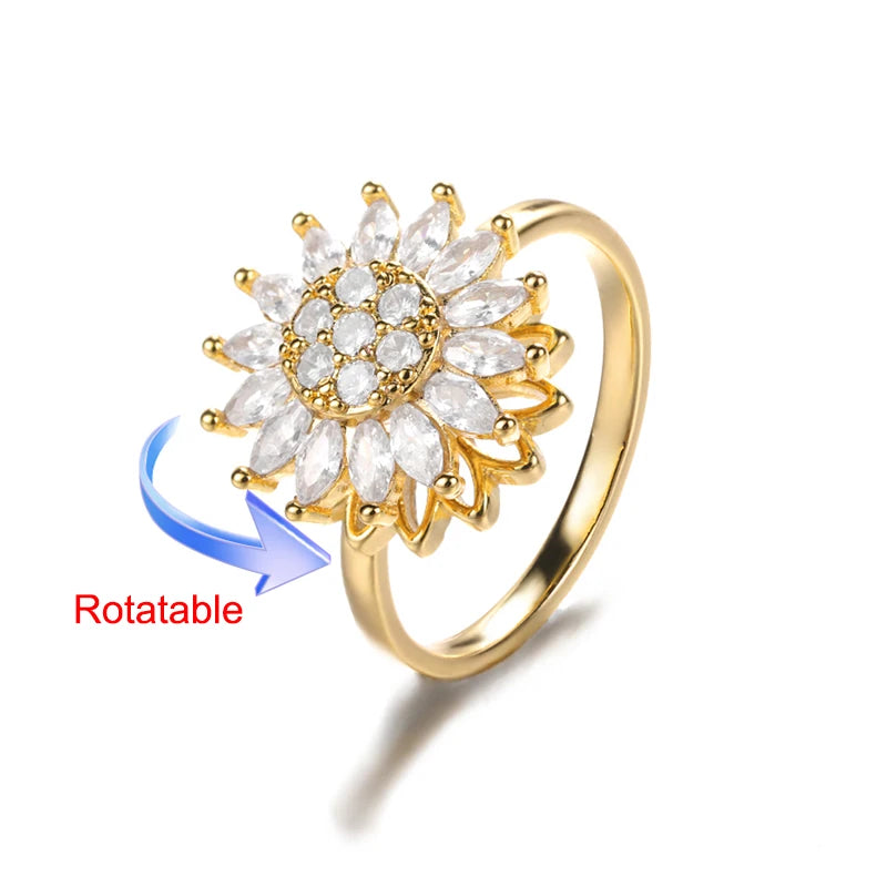 Elegant Adjustable Gold Stainless Steel Four Clover Rotating Anxiety Ring - Perfect Wedding Jewelry Gift for Women