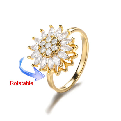 Elegant Adjustable Gold Stainless Steel Four Clover Rotating Anxiety Ring - Perfect Wedding Jewelry Gift for Women