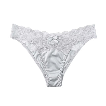 Elegant Women's Satin Lace Briefs & G-String Set - Luxurious Low-Waist Lingerie