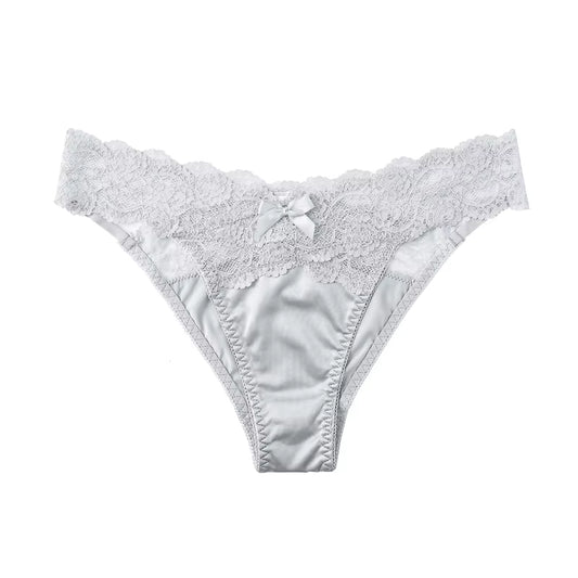 Elegant Women's Satin Lace Briefs & G-String Set - Luxurious Low-Waist Lingerie