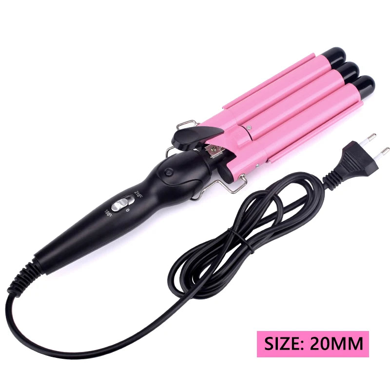 Ceramic Triple Barrel Hair Curling Iron - Professional Waver and Styling Tool