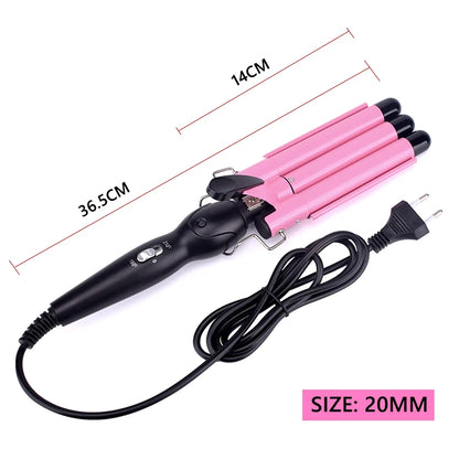 Ceramic Triple Barrel Hair Curling Iron - Professional Waver and Styling Tool