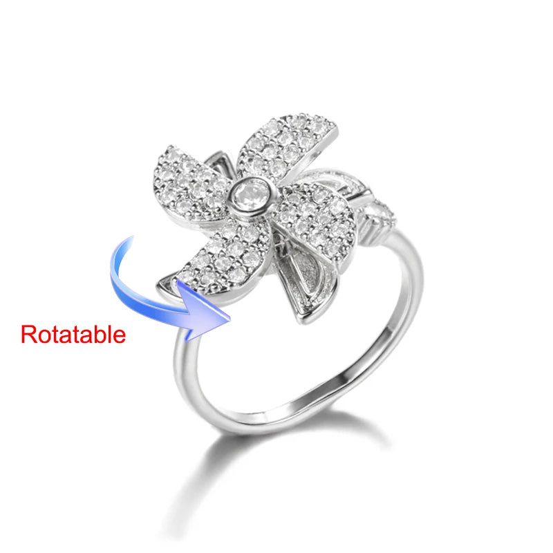 Elegant Adjustable Gold Stainless Steel Four Clover Rotating Anxiety Ring - Perfect Wedding Jewelry Gift for Women