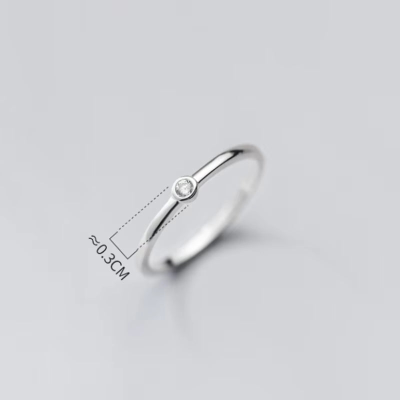 925 Sterling Silver Minimalist Glossy Small Round Zircon Ring for Women - Simple Adjustable Fashion Jewelry for Parties