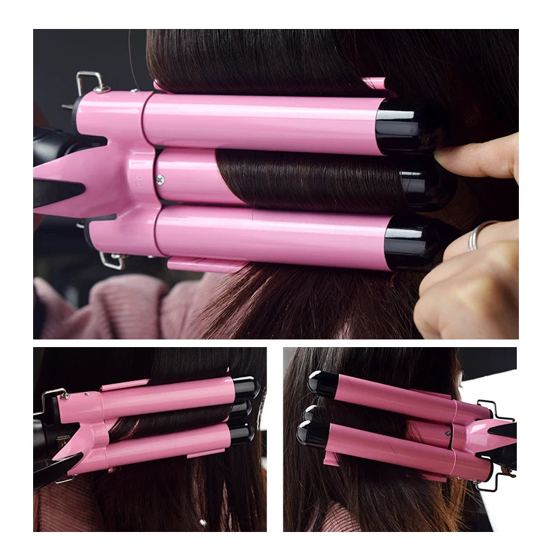 Ceramic Triple Barrel Hair Curling Iron - Professional Waver and Styling Tool