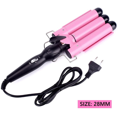 Ceramic Triple Barrel Hair Curling Iron - Professional Waver and Styling Tool