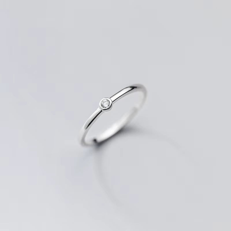 925 Sterling Silver Minimalist Glossy Small Round Zircon Ring for Women - Simple Adjustable Fashion Jewelry for Parties