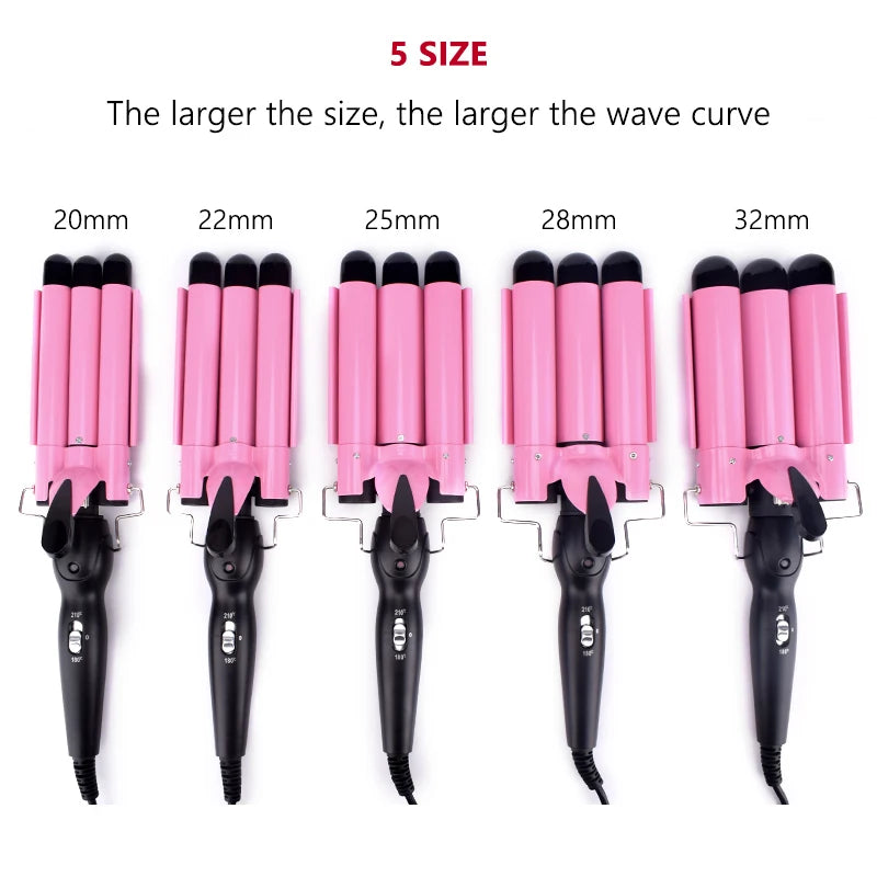 Ceramic Triple Barrel Hair Curling Iron - Professional Waver and Styling Tool