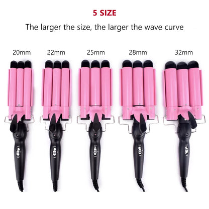 Ceramic Triple Barrel Hair Curling Iron - Professional Waver and Styling Tool