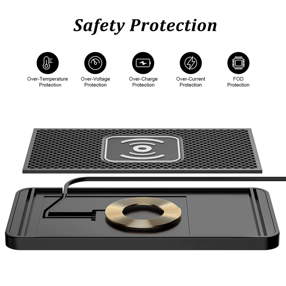 15W Non-Slip Silicone Wireless Charging Mat & Car Dashboard Stand for iPhone 15/14/13/12 - Dual-Function Convenience!