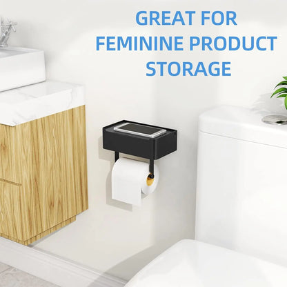 Wall-Mounted Toilet Paper Holder with Shelf and Flushable Wipes Dispenser, SUS304 Stainless Steel in Matte Black