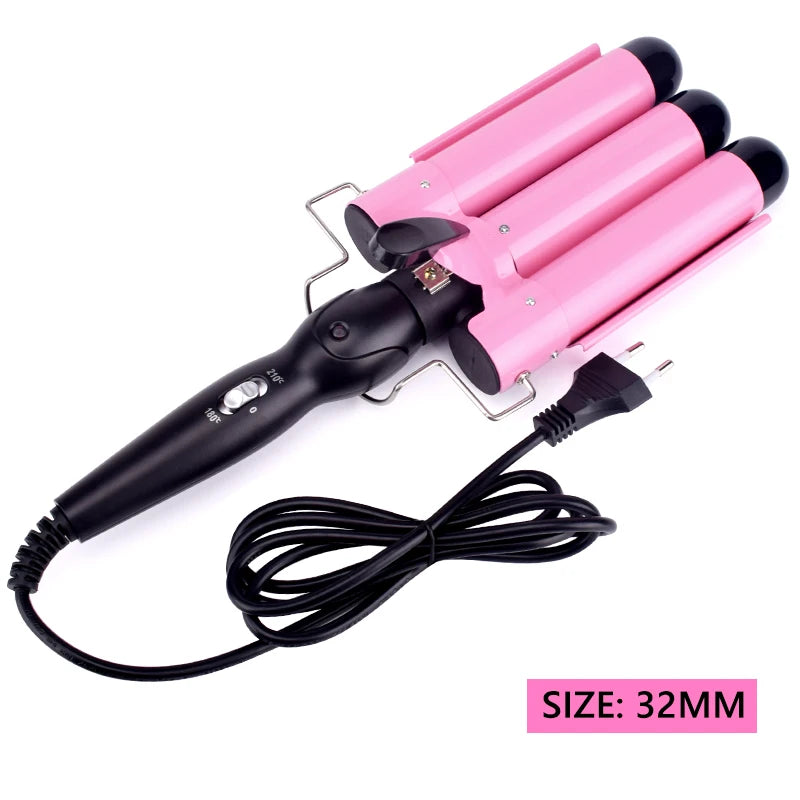 Ceramic Triple Barrel Hair Curling Iron - Professional Waver and Styling Tool