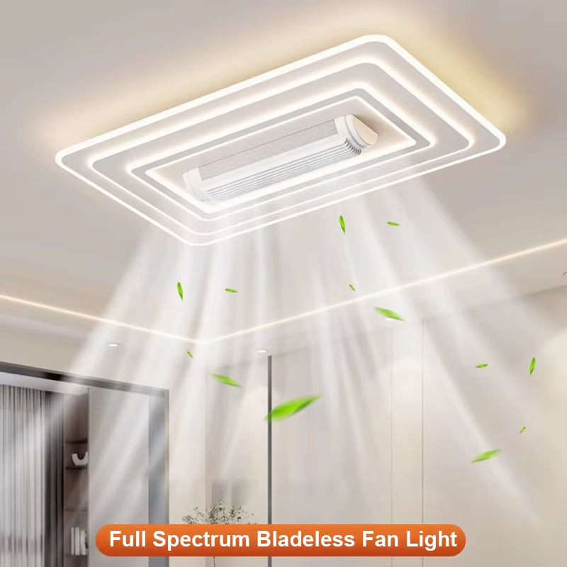 Bladeless LED Ceiling Fan Chandelier with Remote Control for Modern Home Decor in Living and Bedroom Spaces