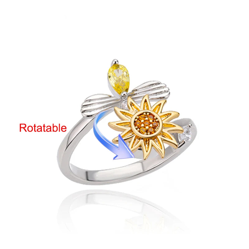 Elegant Adjustable Gold Stainless Steel Four Clover Rotating Anxiety Ring - Perfect Wedding Jewelry Gift for Women