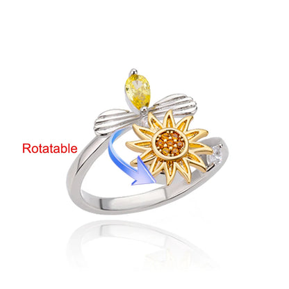 Elegant Adjustable Gold Stainless Steel Four Clover Rotating Anxiety Ring - Perfect Wedding Jewelry Gift for Women