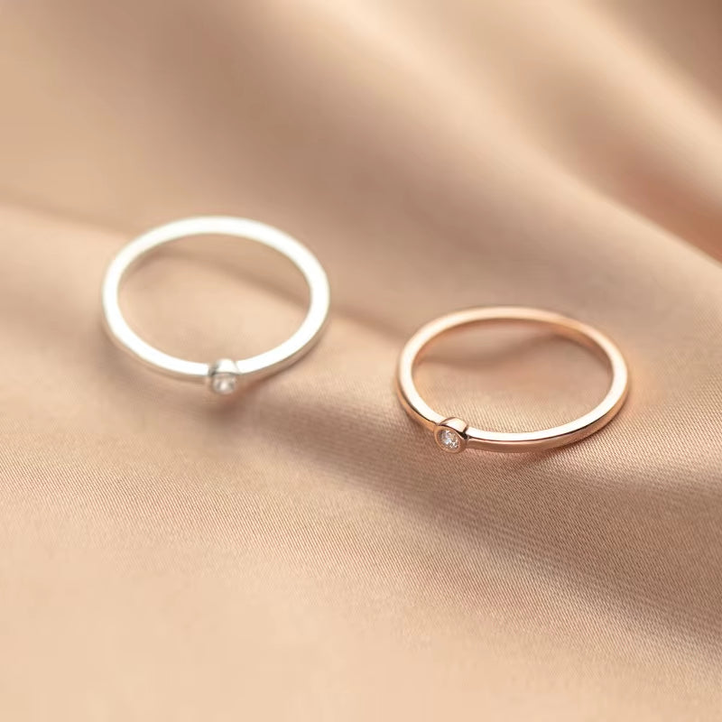 925 Sterling Silver Minimalist Glossy Small Round Zircon Ring for Women - Simple Adjustable Fashion Jewelry for Parties